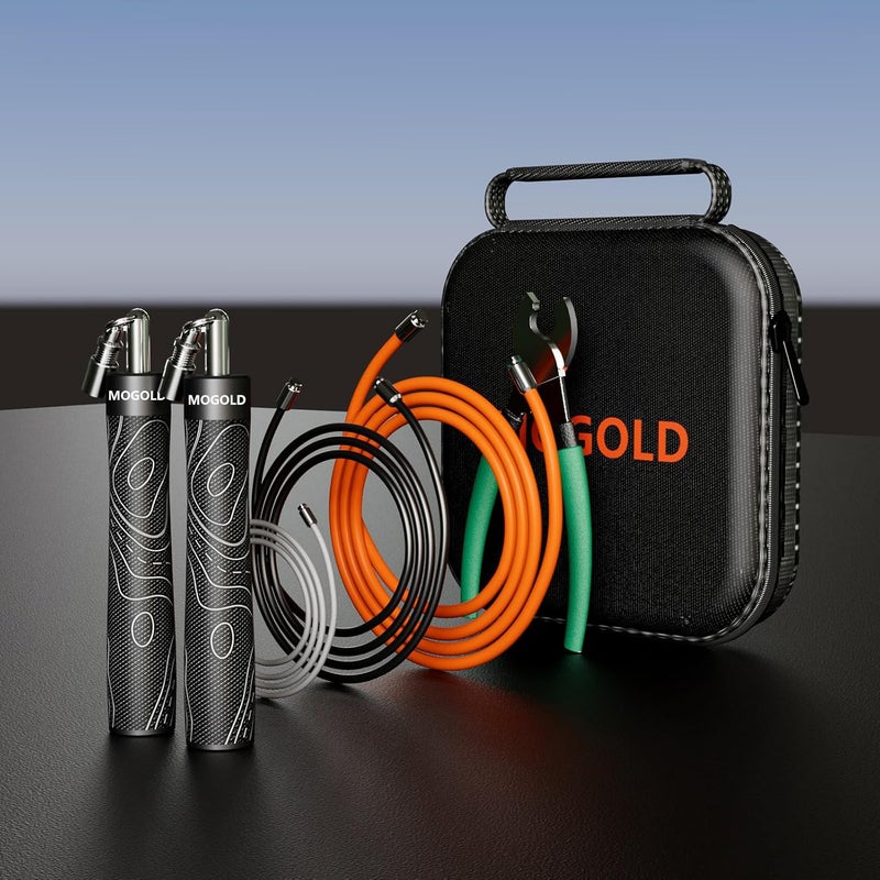 MOGOLD Weighted Jump Rope for Men Women -Interchangeable 1/5lb 1/4lb 1/2lb Heavy jump ropes - 360 Degree Spin - Length Adjustable,Ergonomics Leather Grip Skipping Rope for Fitness Weight Loss & More - Image 4
